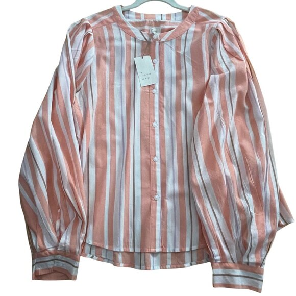 A New Day Lightweight Peach/White Striped Long Sleeve Button Up Shirt 2XL Comfy - Picture 1 of 6
